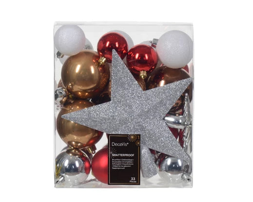 Bauble Set Red, Gold And Silver Box Of 33