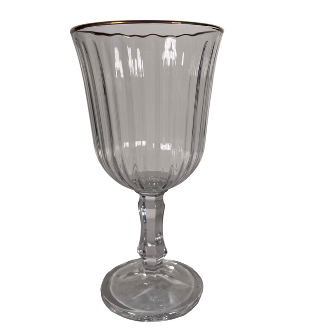 (046000650)WINE GLASS 240ML - CLEAR WITH GOLD RIM