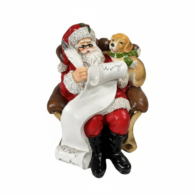 Santa sitting on chair making a list 18x17x20cm