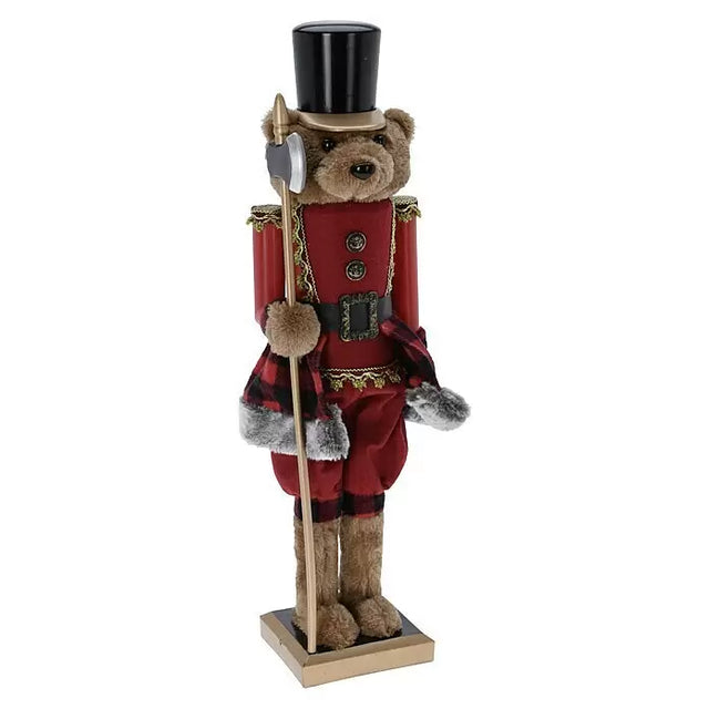 Nutcracker, 17x12x60cm, Bear in Red and Gold Clothing with Black Hat