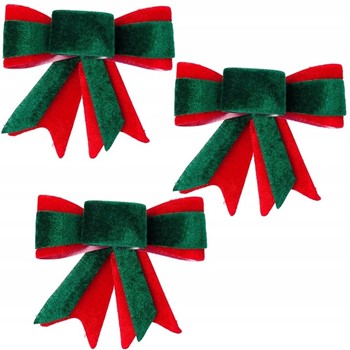 Bow Set Of 3, PVC, Green with Red Edges, 10x11cm