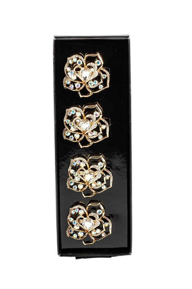 Gold Flower Diamond Napkin Ring Set / 4