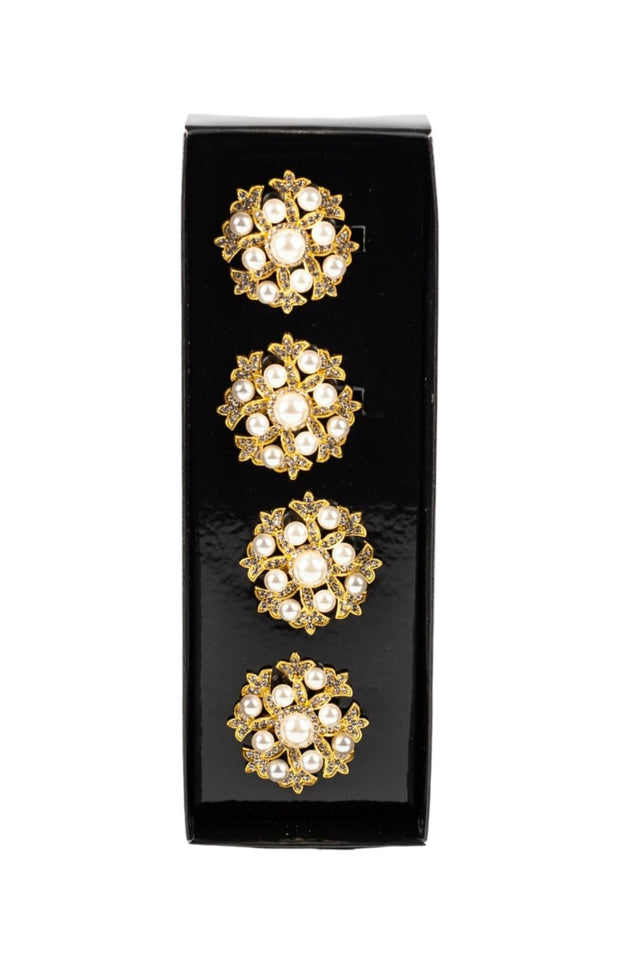 Gold With Pearl Napkin Ring Set / 4