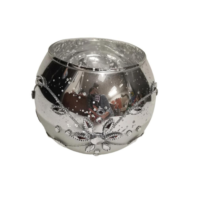 Silver Flower Christmas Rose Bowl 12cmx10.3cm