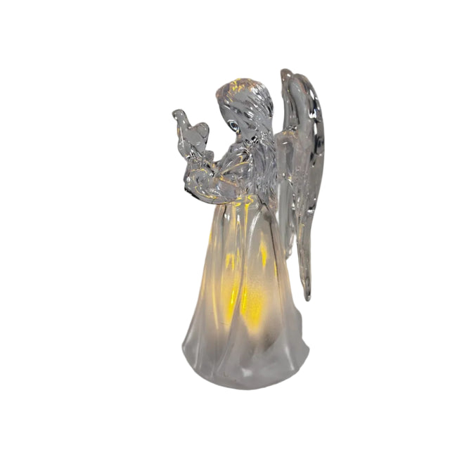 Angel, acrylic, warm white LED 6x5.5x11cm with dove - clear wings