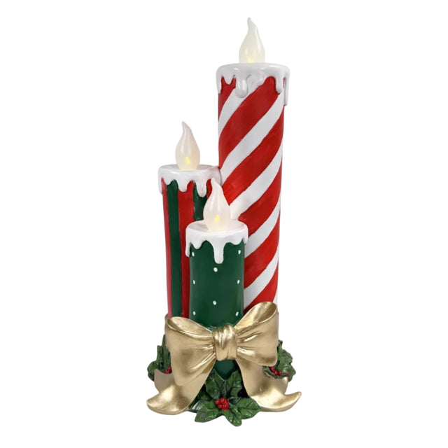 Red And Green LED Candle With Gold Bow 19x16x41cm