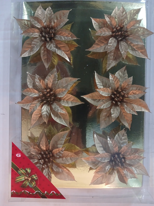 Plastic Flower With Clip 9Cm Set Of 6 - Gold