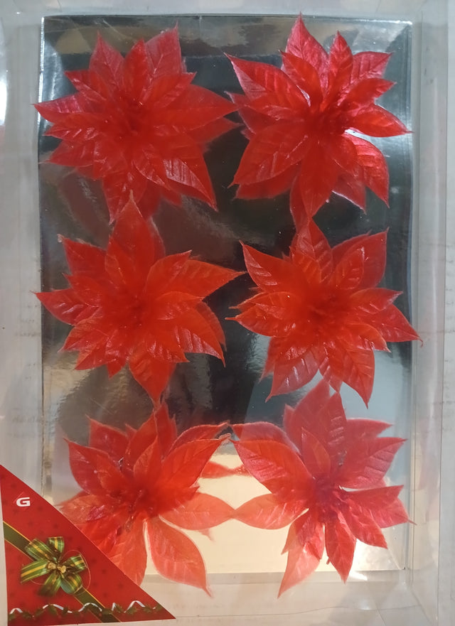 Plastic Flower With Clip 9Cm Set Of 6 - Red
