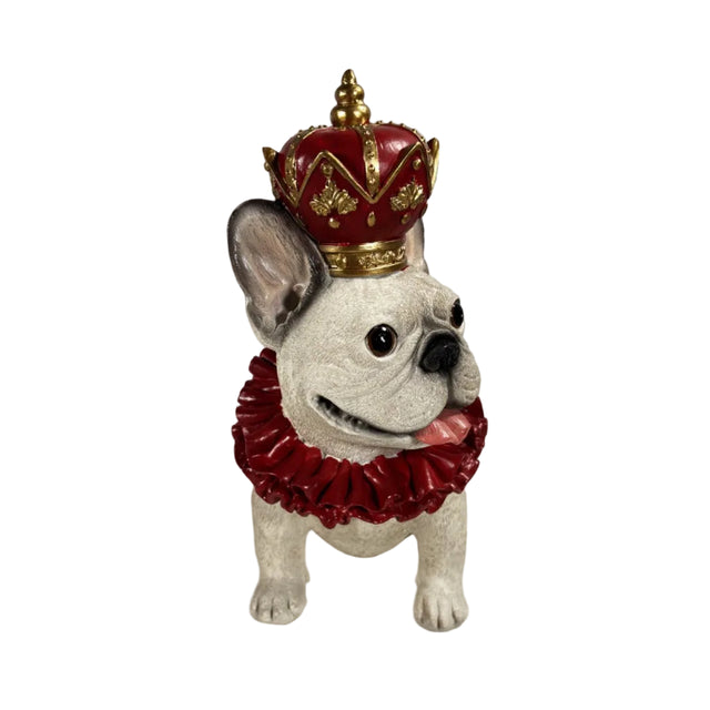 Xmas white resin sitting dog figure wearing red crown 23x13.5x28cm