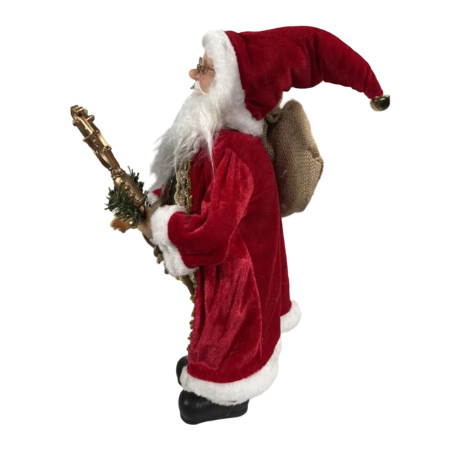 Red And Gold Santa With Green Shirt And Staff 45Cm