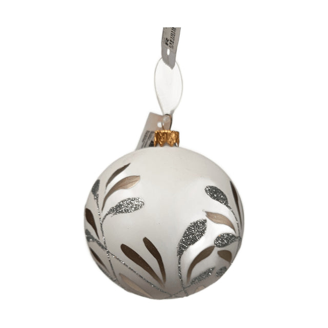 Xmas Ball 100Mm - Round Leaves -White