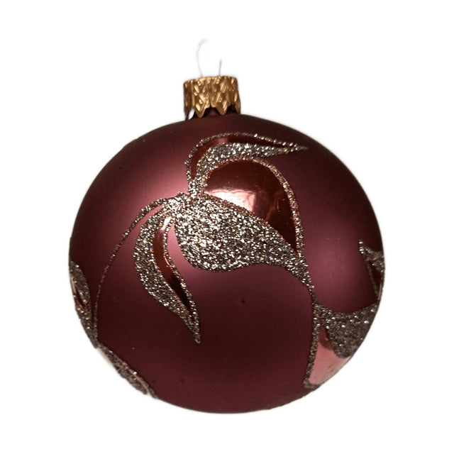 Xmas Ball 80Mm D/Pink With Flowers