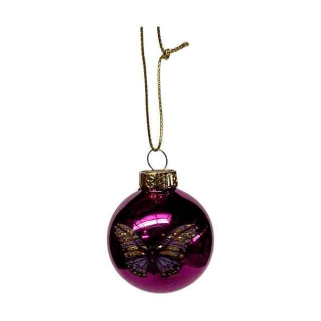 Bauble With Butterfly Dark Purple - Shiny