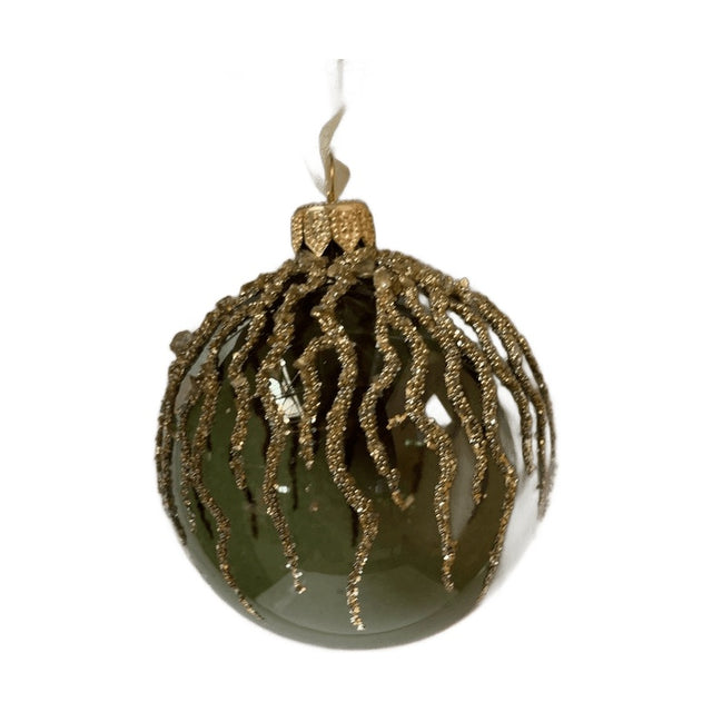 Bauble Glass With Gold Glitter On Top - Pine Green