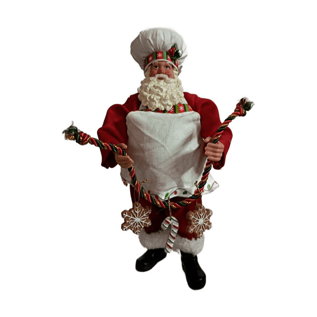 Santa With Apron Holding Cookie Garland