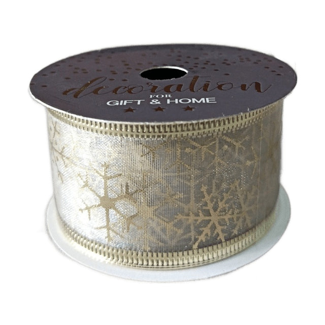 Ribbon,3.8X270Cm, Organza Base With Foilprint And Overlocked Borders. Ivory And Champagne