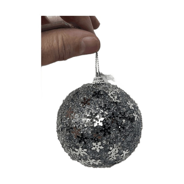 Xmas Ball With Glitter Blue With Stars Design A 8Cm