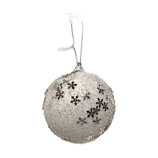 Xmas Ball With Glitter White Snowflake Design, 8Cm,