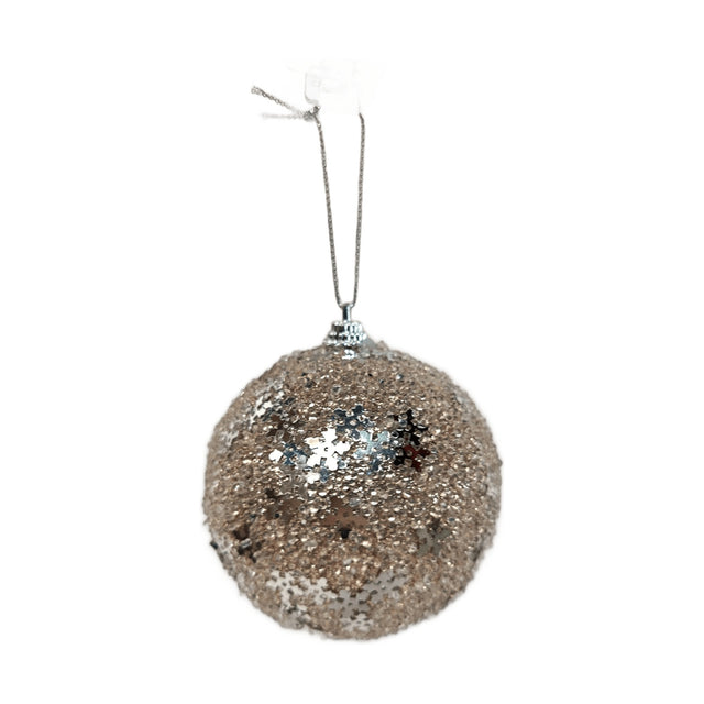 Xmas Ball With Glitter Champagne Snowflake Design, 8Cm,