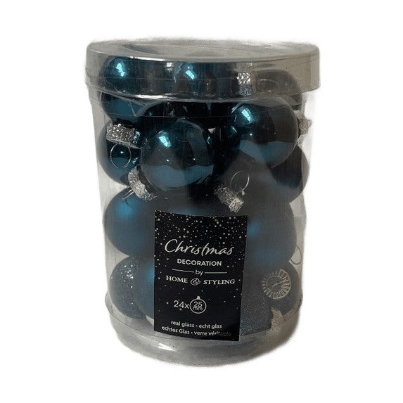 (ARB101650)BAUBLES GLASS 2.5CM - SET OF 24 - BLUE