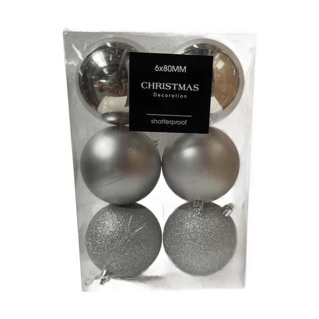 (AVS100810XMAS BALL 8CM SET OF 6 - SILVER