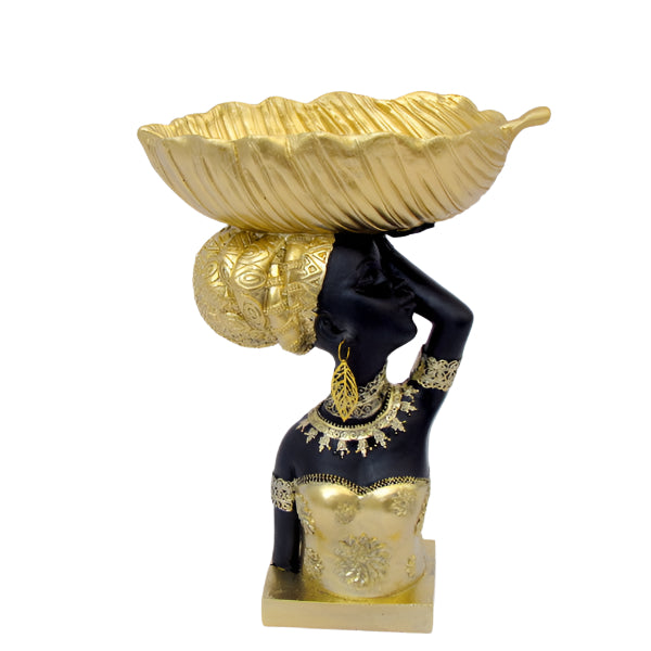 Lady with leaf bowl 22.5X11.3X27cm