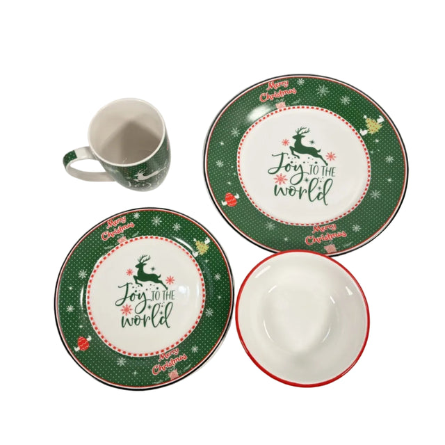Set/4 dinner set- green with reindeer