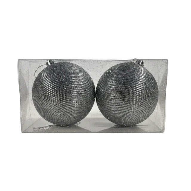 Christmas bauble set of 2 - embossed ring design - Polystyrene 10cm - Silver