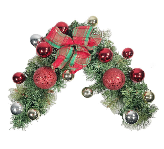 Swag With Tartan Bows And Red Baubles 70Cm