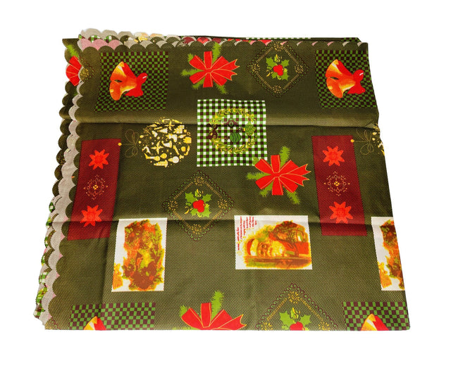Tablecloth Green With Red Bows 150X240Cm