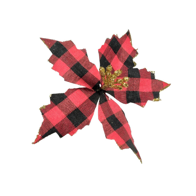 Red and black tartan Poinsettia 18cm