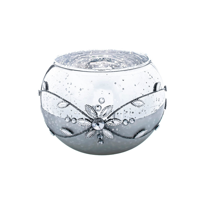 Small Decorated Silver Flower Christmas Bowl (10.5cm x 8.5cm)