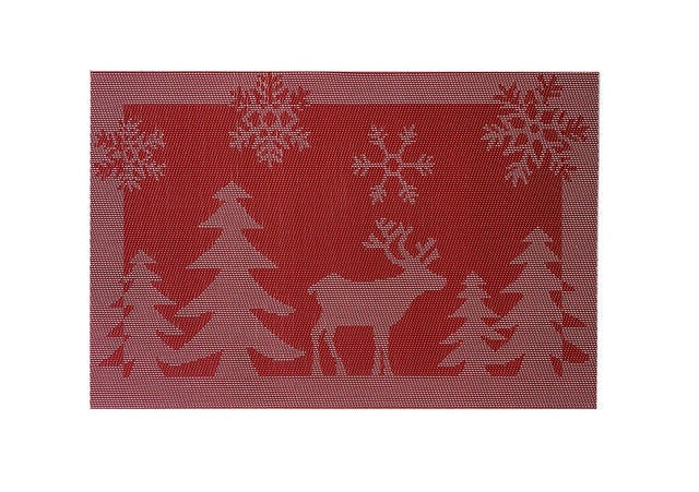Reindeer Pvc Placemat - Red - Each