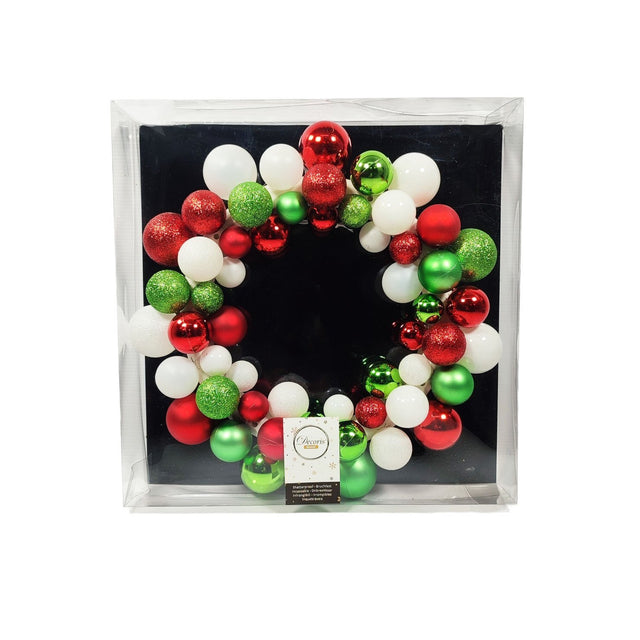 Wreath With Baubles Green,Red And White 33X7Cm