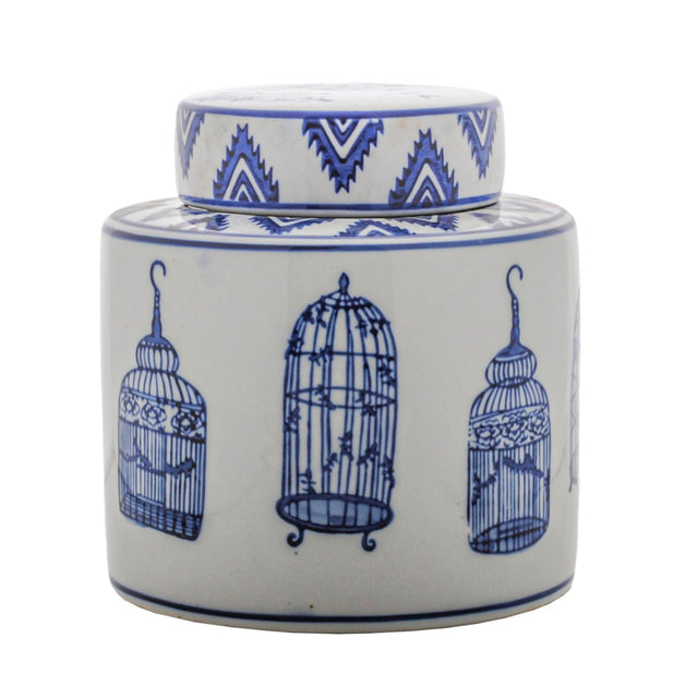 White / Navy Cage Ginger Jar 17Cm
