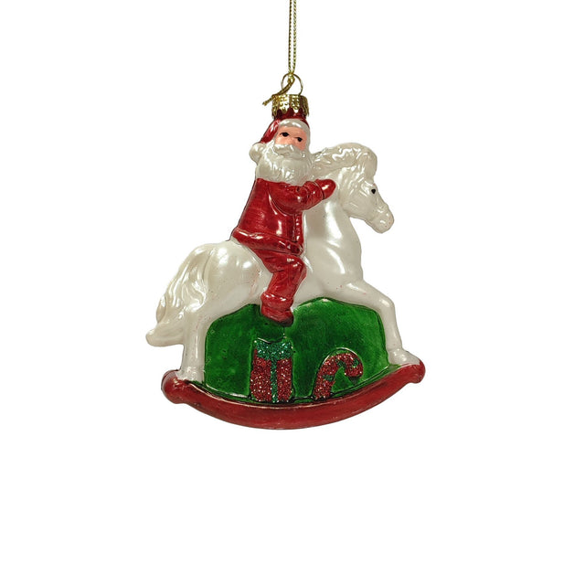Santa On Rocking Horse Hanging Ornament