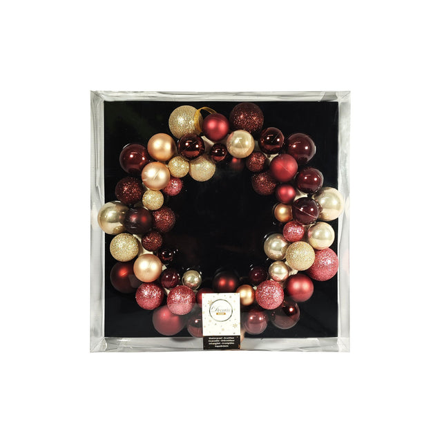 Wreath With Baubles Pink,Red And Gold 33X7Cm