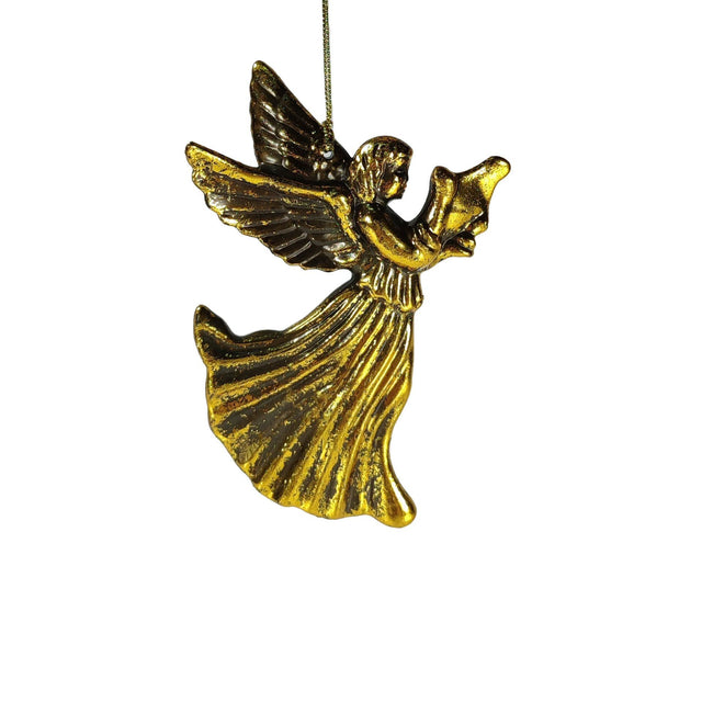 Angel With Harp - Gold & Antique (2.5x9x12cm)