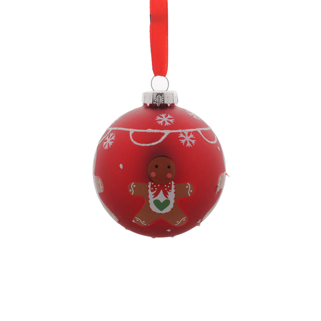 Red Bauble With Gingerbread Man 8cm