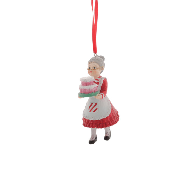Mrs Clause With Cake Hanging Ornament 7.5X8X12.5Cm