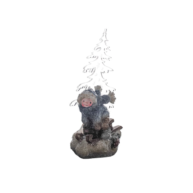 Boy On Sleigh 8.5X6.5X17Cm