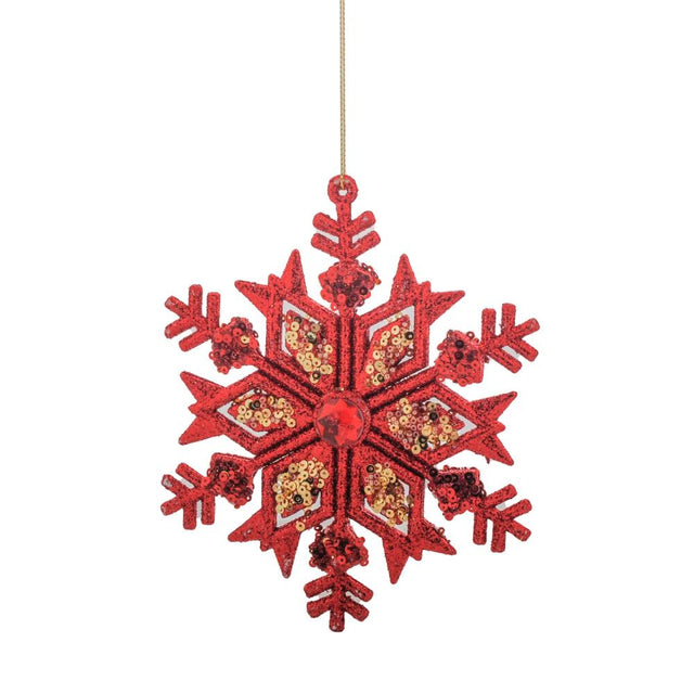 Snowflake Decorations With Red Gem & Glitter