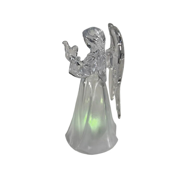 Angel, acrylic, LED colour changing 6x5.5x11cm with dove - clear wings