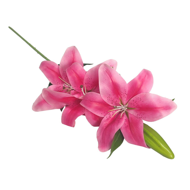 Pink Lily (Artificial) With Stem & Leaves