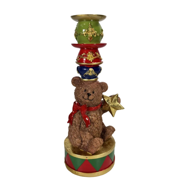 Bear on drum candle holder 13x11.6x25cm