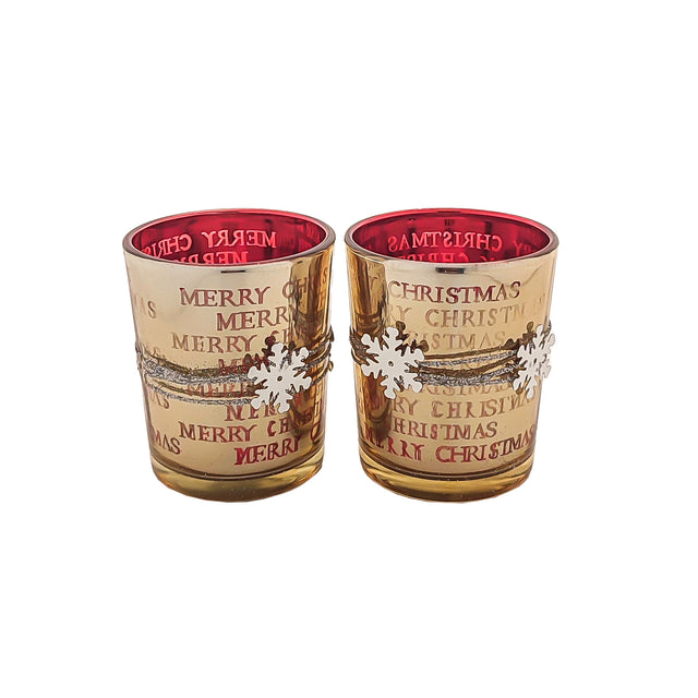 Gold Candle Holders With Snowflakes - Set of 2 (12.5cmx6.2cmx7cm)