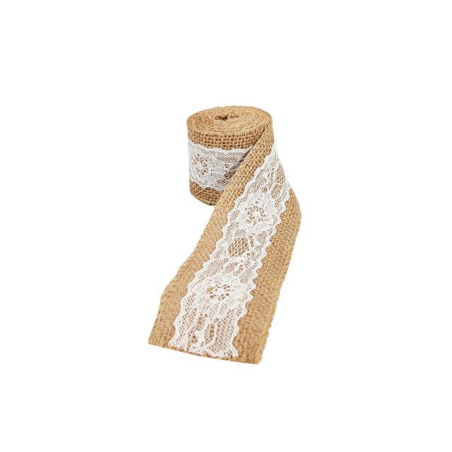 Hessian ribbon with white lace 2m