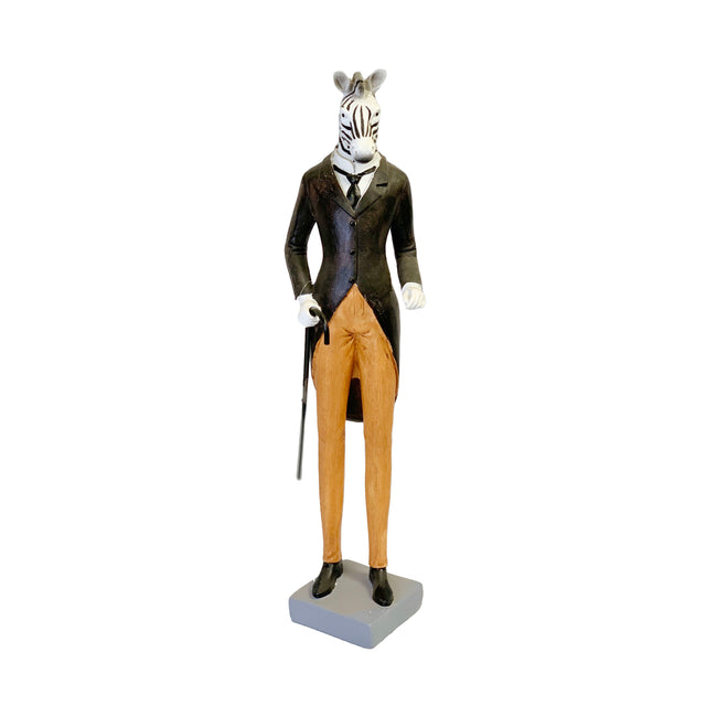 Statue Zebra Standing With Cane 16Inch