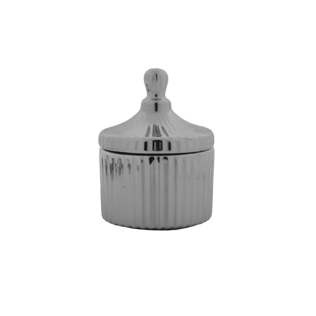 Hammered Bucket With Lid Silver 9X9X12Cm