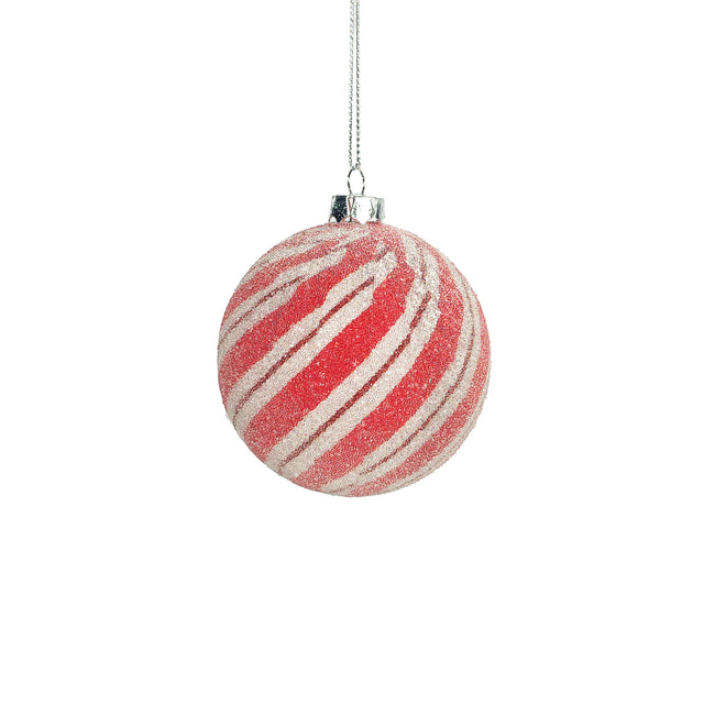 red & white striped bauble 8cm